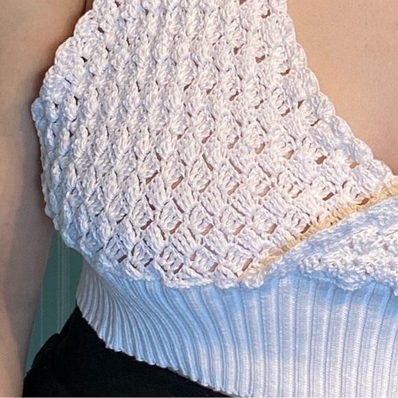 Off White Crochet Knit Cropped Halter Top - Picture 14 of 16